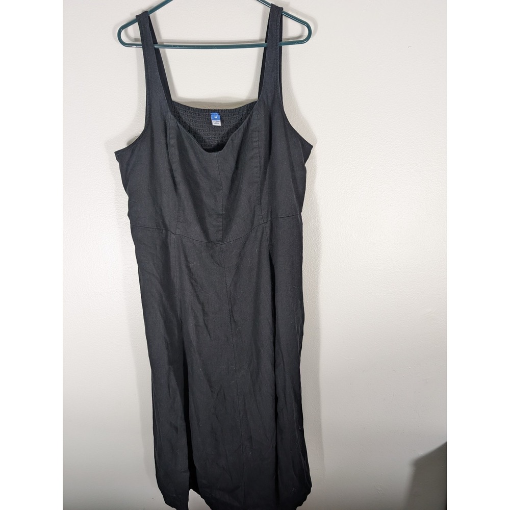 Old Navy Black Linen Blend Smocked Back Sleeveless Midi Dress Womens 3X Plus